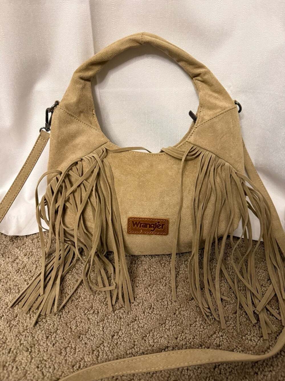 Wrangler Tan Suede Fringe Boho Shoulder Bag